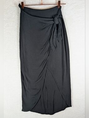 Reformation Black Wrap Midi Skirt with Side Tie